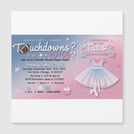 Touchdowns voor Tutus Gender Reveal Invitation | D (Voorkant)