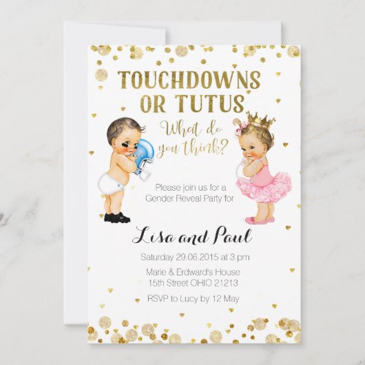 Touchdowns voor Tutus Gender Reveal uitnodiging Go (Voorkant)