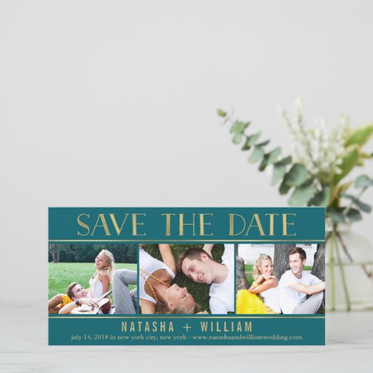 Touche van Goud BEWERKBARE KLEUR Collage Bewaar de Save The Date (Staand voorkant)