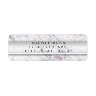 Touche van Rose Witte & Grijze Marmer Swirl Chic F Etiket