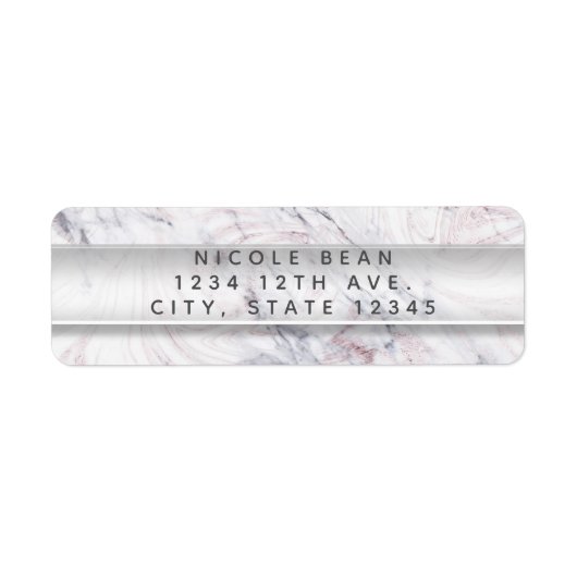 Touche van Rose Witte & Grijze Marmer Swirl Chic F Etiket (Voorkant)