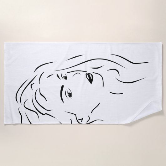 Touching Black Line Art gestileerde Vrouw Visual Strandlaken (Voorkant)