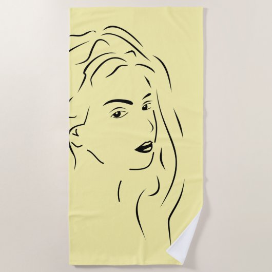 Touching Black Line Art gestileerde Vrouw Visual Strandlaken (Voorkant)