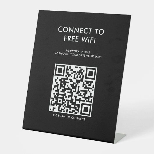 Touchless Menu QR-code Verbind WiFi zwart Reclamebord Met Voetstuk (Voorkant)