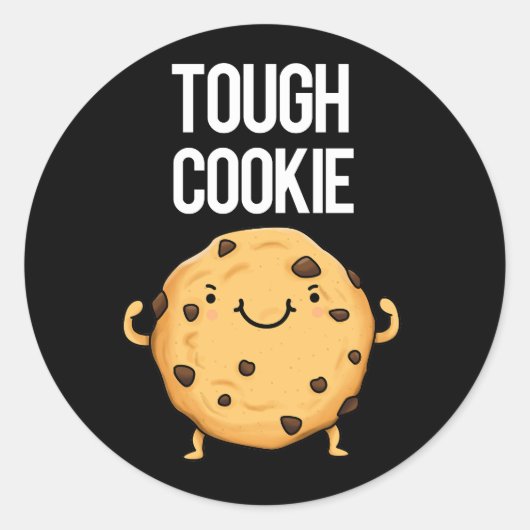 Tough Cookie Funny Cookie Pun Dark BG Ronde Sticker (Voorkant)