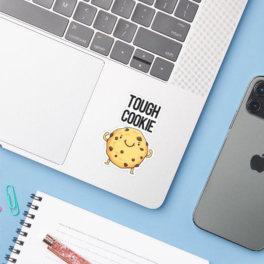 Tough Cookie Funny Cookie Pun Sticker (Laptop met iPhone)