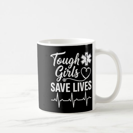 Tough Girls Save Lives Ems Paramedic Emt Stethosco Koffiemok (Rechts)