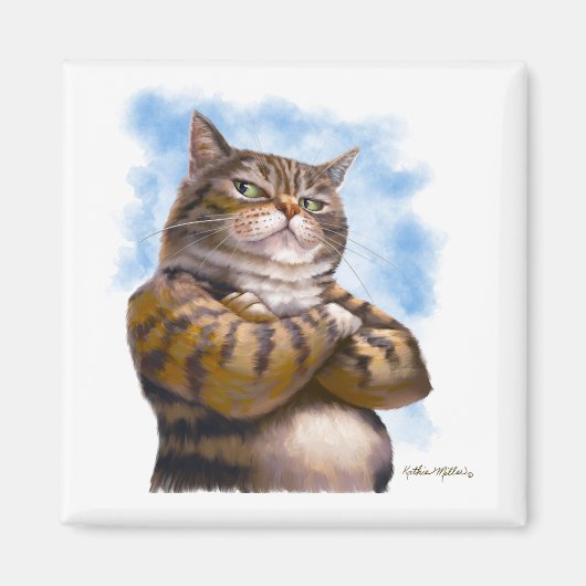 Tough Tabby Kat Cartoon Magneet (Voorkant)