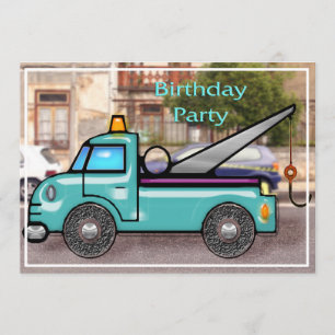 Tough Tow Truck in Street Birthday Invitation Kaart