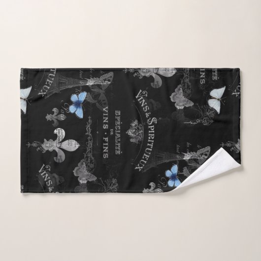 Toujours Paris Butterflies Collage Black Hnd Towel Handdoek (Handdoek)