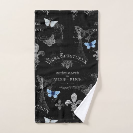 Toujours Paris Butterflies Collage Black Hnd Towel Handdoek (Handdoek)