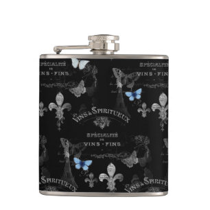 Toujours Paris Butterflies Collage Flask Heupfles
