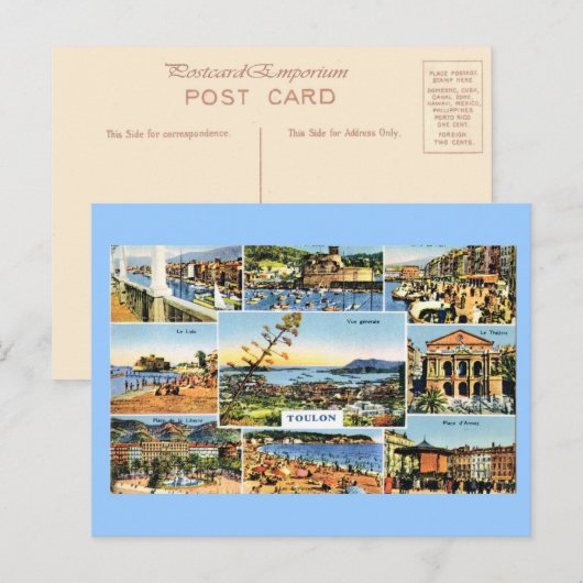Toulon, Vroege multiviewkaart, 1920 Briefkaart (Voorkant / Achterkant)