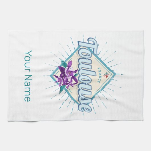 Toulouse City France Retro Violets Souveni Theedoek (Horizontaal)