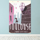 Toulouse Frankrijk cartoon reisposter Canvas Afdruk (Insitu (Houten vloer))