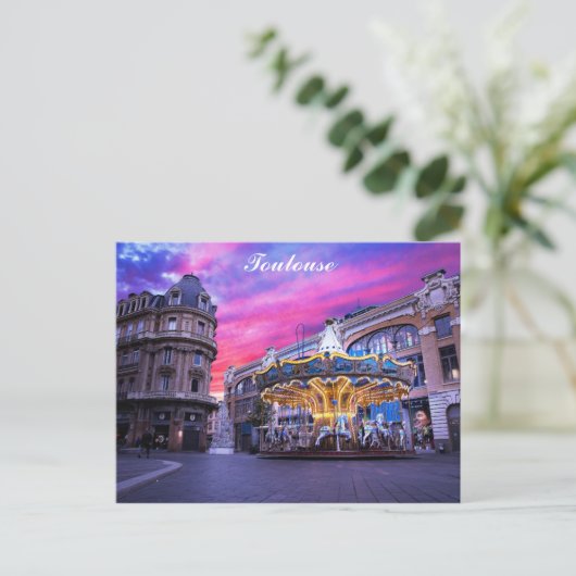 Toulouse Frankrijk, Franse stad Carousel Sunset Tr Briefkaart (Staand voorkant)