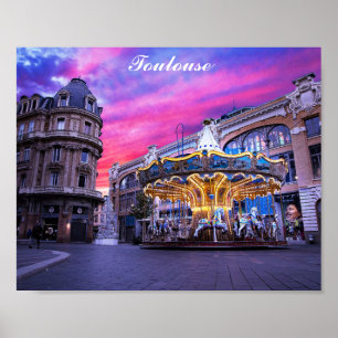 Toulouse Frankrijk, Franse stad Carousel Sunset Tr Poster