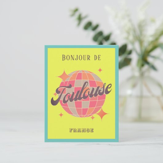 Toulouse Frankrijk reizen bonjour retro kleurrijk Briefkaart (Staand voorkant)