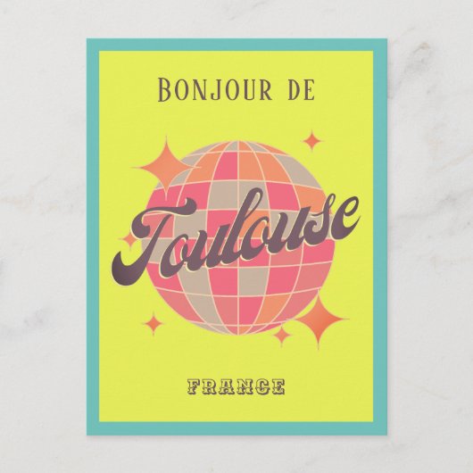 Toulouse Frankrijk reizen bonjour retro kleurrijk Briefkaart (Voorkant)