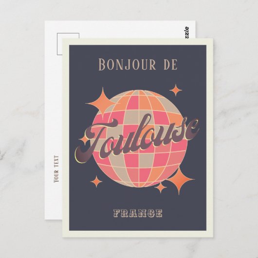 Toulouse Frankrijk reizen bonjour retro paarse fee Briefkaart (Voorkant / Achterkant)