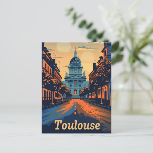Toulouse Frankrijk Vintage Retro Reisillustratie Briefkaart (Staand voorkant)