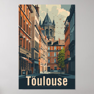 Toulouse Frankrijk Vintage Retro Reisillustratie Poster