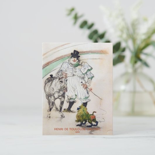 Toulouse-Lautrec, Circus Clown w Horse en Monkey Briefkaart (Staand voorkant)
