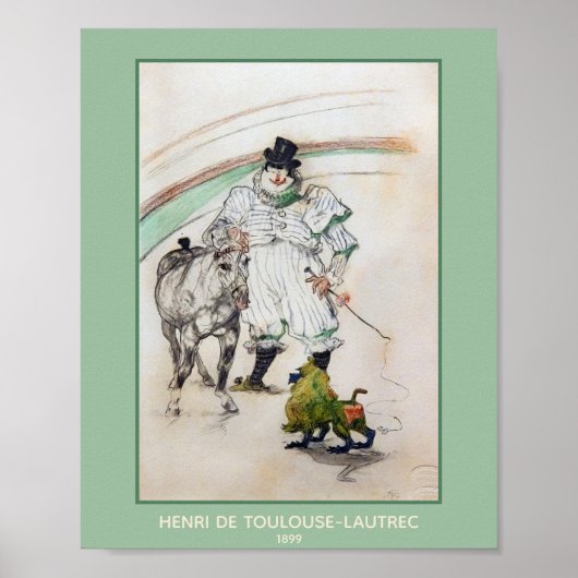 Toulouse-Lautrec, Circus Clown w Horse en Monkey Poster (Voorkant)