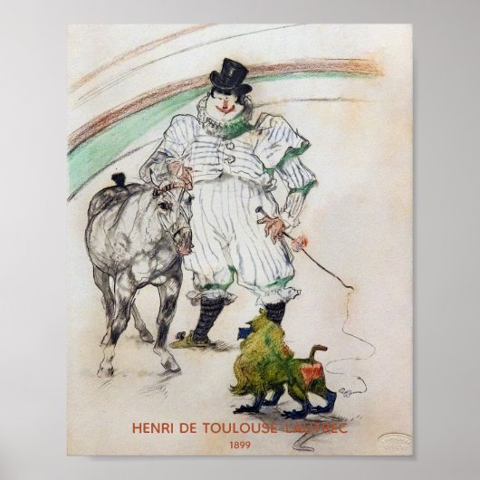 Toulouse-Lautrec, Circus Clown w Horse en Monkey Poster (Voorkant)