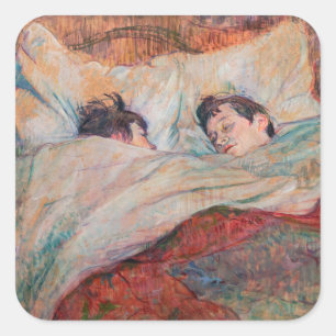 Toulouse-Lautrec - Het Bed Vierkante Sticker