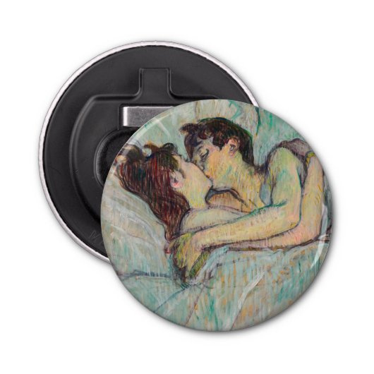 Toulouse-Lautrec - in Bed, de kus Button Flesopener (Voorkant)