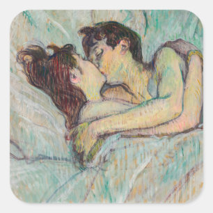 Toulouse-Lautrec - in Bed, de kus Vierkante Sticker