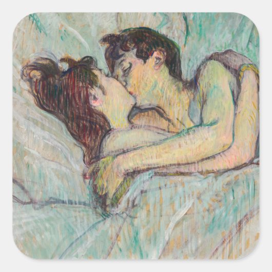 Toulouse-Lautrec - in Bed, de kus Vierkante Sticker (Voorkant)