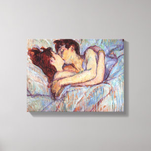 Toulouse Lautrec - in Bed the Kiss Lesbian Lovers Canvas Afdruk