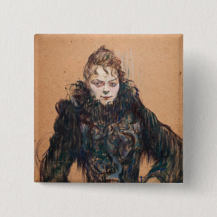 Toulouse-Lautrec - Vrouw met een zwarte boa Vierkante Button 5,1 Cm