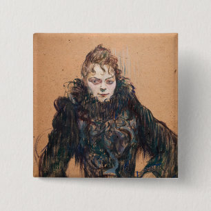 Toulouse-Lautrec - Vrouw met zwarte boa Vierkante Button 5,1 Cm