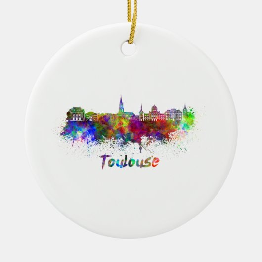 Toulouse skyline in waterverf keramisch ornament (Voorkant)