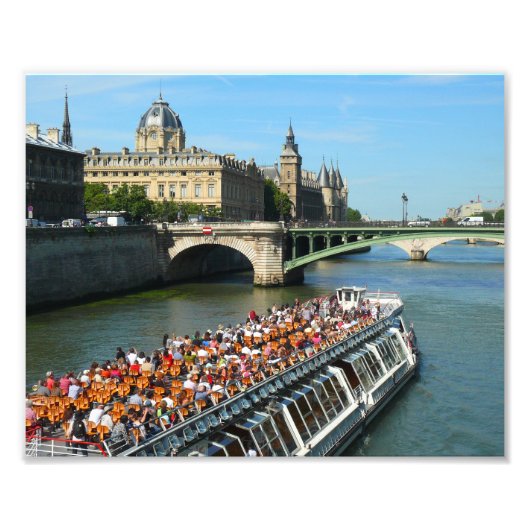 Tour Boat op de Seine River in Parijs Foto Afdruk (Voorkant)