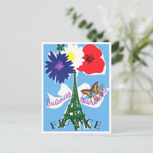 Tour Eiffel France vintage-reis Briefkaart (Staand voorkant)