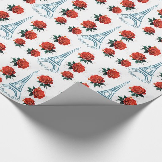 Tour Eiffel | Rode bloemen Cadeaupapier (Hoek)