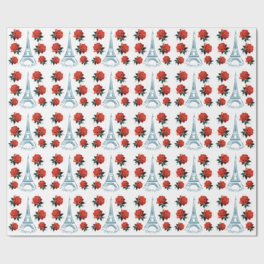 Tour Eiffel | Rode bloemen Cadeaupapier (Vlak)