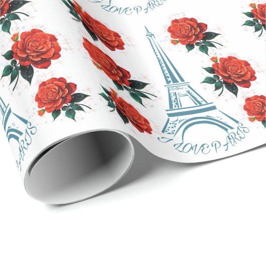 Tour Eiffel | Rode bloemen Cadeaupapier (Rol Hoek)