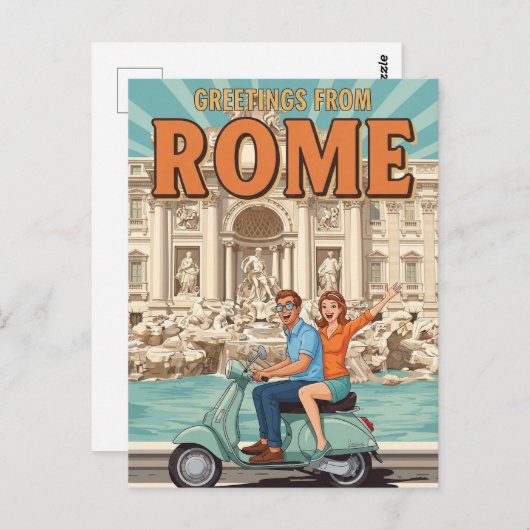 Tourists on Vespa in Rome Italy Postcard Briefkaart (Voorkant / Achterkant)