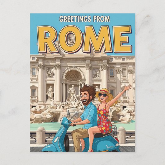 Tourists on Vespa in Rome Italy Postcard Briefkaart (Voorkant)