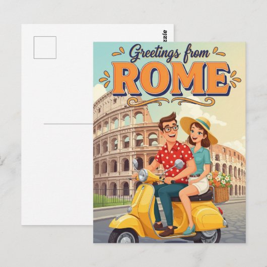 Tourists on Vespa in Rome Italy Postcard Briefkaart (Voorkant / Achterkant)