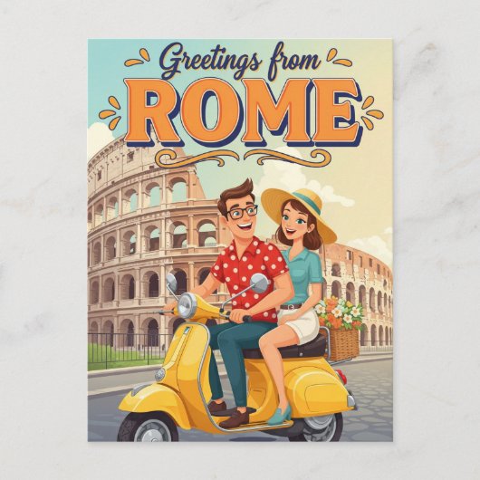 Tourists on Vespa in Rome Italy Postcard Briefkaart (Voorkant)