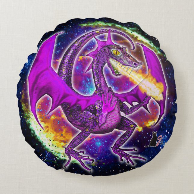 Tourmaline Cosmic Dragon Rond Kussen (Voorkant)