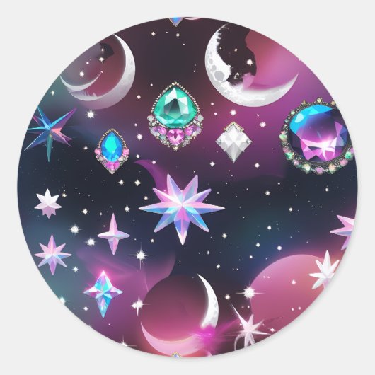 Tourmaline Opal Celestial Moon Luxury Aesthetic Ronde Sticker (Voorkant)