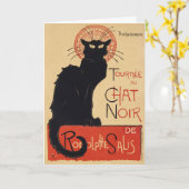 Tournee du Chat Noir  Zwart Cat Art Nouveau Kaart (Gele Bloem)
