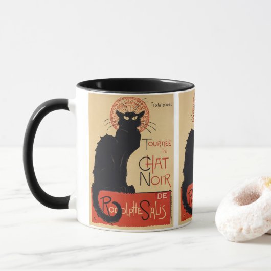 Tournee du Chat Noir Zwart Cat Art Nouveau Mok (Met donut)